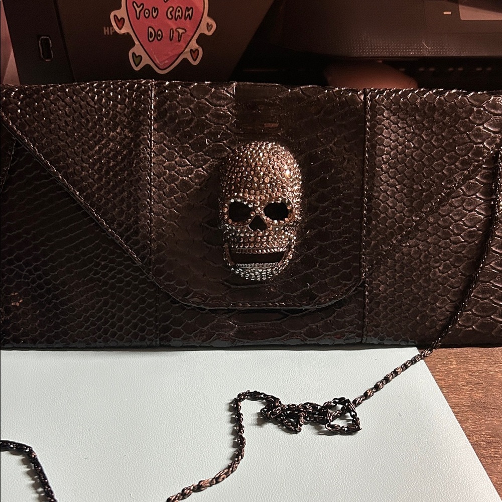 Black Skull Embellished Clutch - Thomas Wylde inspired textured leather‎ clutch